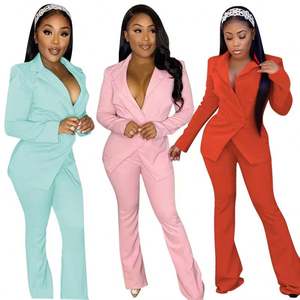 Nuovi pantaloni eleganti da donna Casual Blazer in due pezzi completi in tinta unita <span class=keywords><strong>con</strong></span> colletto dentellato abito <span class=keywords><strong>pantalone</strong></span> per l'autunno - Product Image 4