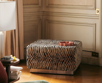 Pouf carré moderne à imprimé zèbre avec base en métal doré brossé, repose-pieds de luxe en fausse fourrure pour salon, tabouret de coiffeuse