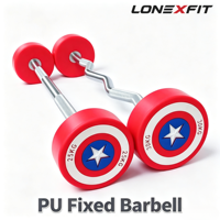 Ensemble d'haltères fixes en TPU, barres droites et EZ Curl, 10-50 kg, revêtement PU, design bouclier Captain America, poignée moletée chromée, équipement de gym OEM