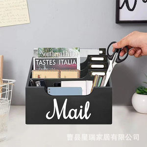 Wooden Desktop Mail Organizer Black Solid Wood Rectangle Standing Type <b>Document</b> Receipt <b>Storage</b> Office Organization <b>Box</b> - Product Image 2