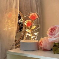 Lampe de table alimentée par USB Rose Tulipe Fleur LED Veilleuse 3D Acrylique Lampe de bureau