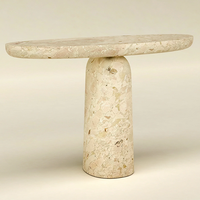 Table d'appoint moderne en marbre massif avec plateau arrondi et base massive pour salon - Dream Home