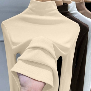 Nuova Moda Autunno Inverno 2026: T-Shirt a <span class=keywords><strong>Maniche</strong></span> Lunghe da <span class=keywords><strong>Donna</strong></span> - Top Tinta Unita con Collo Semi-Alto, Abbigliamento Casual Elegante - Product Image 5