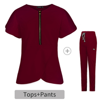 Ensemble de blouses à col rond avec fermeture éclair et pantalon droit, uniforme professionnel pour manucuriste, spa, infirmière, uniforme médical
