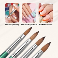 Pinceau à ongles professionnel en bois acrylique, poils de Kolinsky naturels, doux, brillants et de haute qualité, vert, pour manucure en salon # 8- # 22