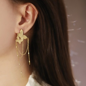 Nouvelles boucles d'oreilles classiques en acier titane motif papillon et fleur, finition rouille, bijoux élégants en acier inoxydable pour fêtes et cadeaux - Product Image 3