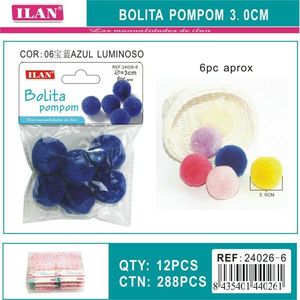 Pompon Ilan Bolita 3.0 Cm Blu Reale Lucido per Decorazioni Artigianali - Product Image 1