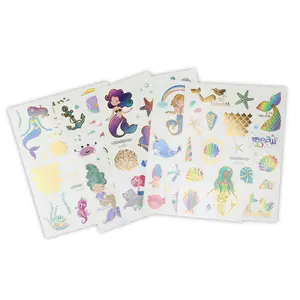 Metallic Mermaid temporary tattoo stickers for kids Golden foil fake mermaid tattoos Party favor glitter tattoos