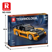 Reobrix NO.11029 1:12 Mobil Sport Oranye 1482 Pcs, Pintu/Kap yang Dapat Dibuka, Kemudi yang Dapat Disesuaikan, Model Pajangan Gaya JDM untuk Dewasa