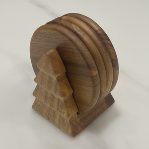 Ensemble de 4 dessous-de-verre en bois en forme d'arbre à étages - Product Image 1