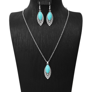 Ensemble de bijoux tibétains en argent et turquoise, collier et boucles d'oreilles en forme de goutte d'eau, style bohème, cadeau pour femmes - Product Image 5