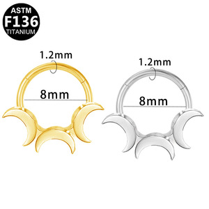 Anneau de nez en titane avec design lune en zircon, bijoux de piercing en alliage F136 pour le nez - Product Image 5