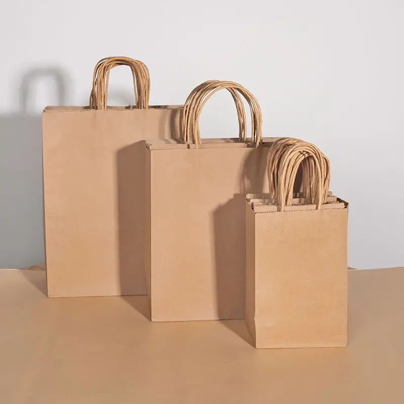 In Stock Brown Kraft Paper Bag With Your Own Logo  Recyclable Custom Shopping Paper Bag For clothes With Handle