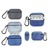 Étui pour écouteurs étanche en TPU+PU à texture denim style B, vente en gros, pour Pro/Pro2 avec mousqueton élégant