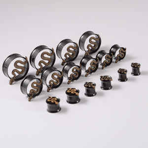 Venta al por mayor Tapón negro Expansor de oreja Medidores de oreja de doble acampanado Túneles de mariposa Camillas De Serpiente-Piercing de acero inoxidable - Product Image 6
