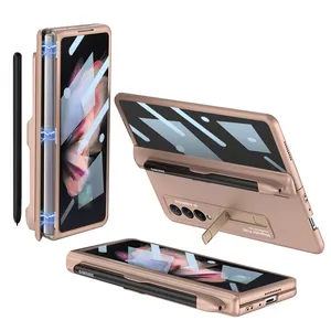 Luxus Business Magnet Faltbare Telefon hülle 360-Grad-Schutzhülle für Galaxy Z Fold 3 W22 mit Stift halter