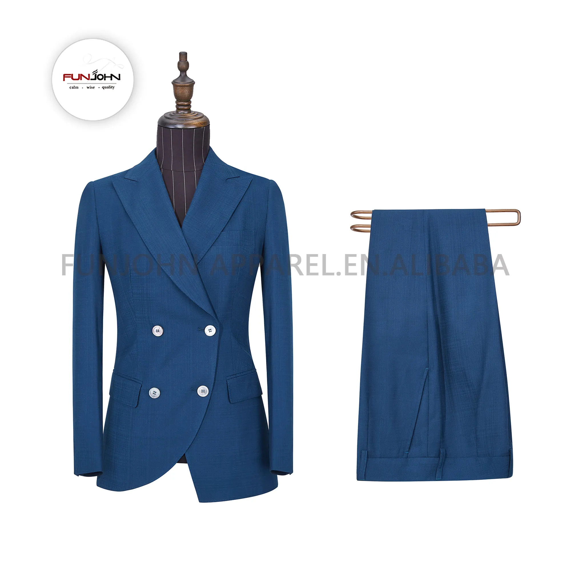 Women Formal Worsted Wool Business Jacket Suit 2pcs Double-breasted Designs Suits Pants Blazer For Office Ladies
