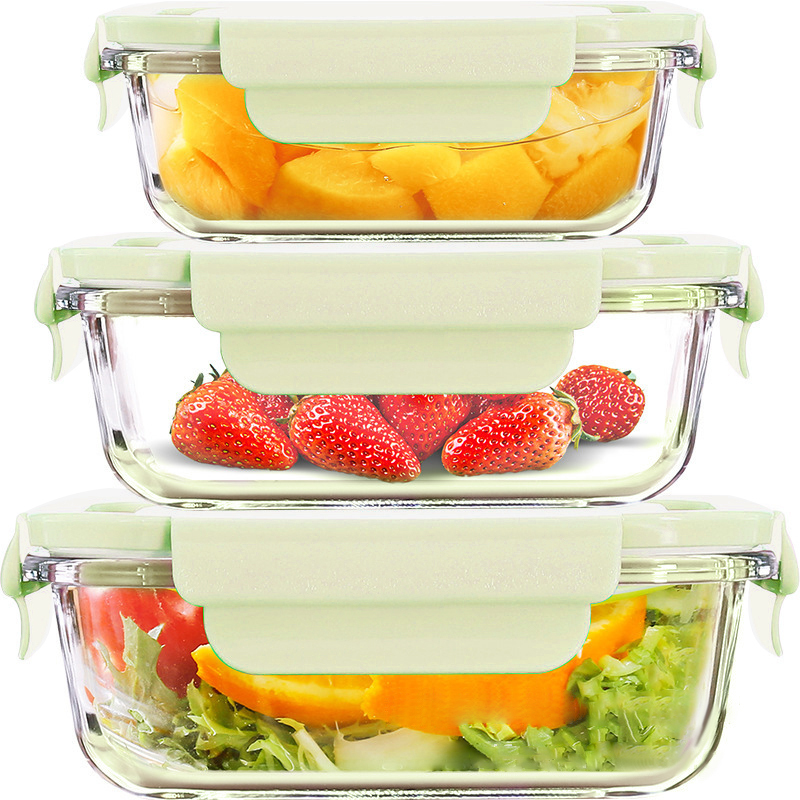 High Borosilicate Glass Food Storage Microwave Safe Heatable 3-Compartment Lunch Bento Box Fresh-Keeping Bowl Meal Prep PP Lid