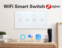 Interrupteur mural intelligent Zigbee UBARO 4 voies avec panneau tactile en verre et contrôle à distance sans fil via application pour l'automatisation de l'éclairage domestique (application Tuya)