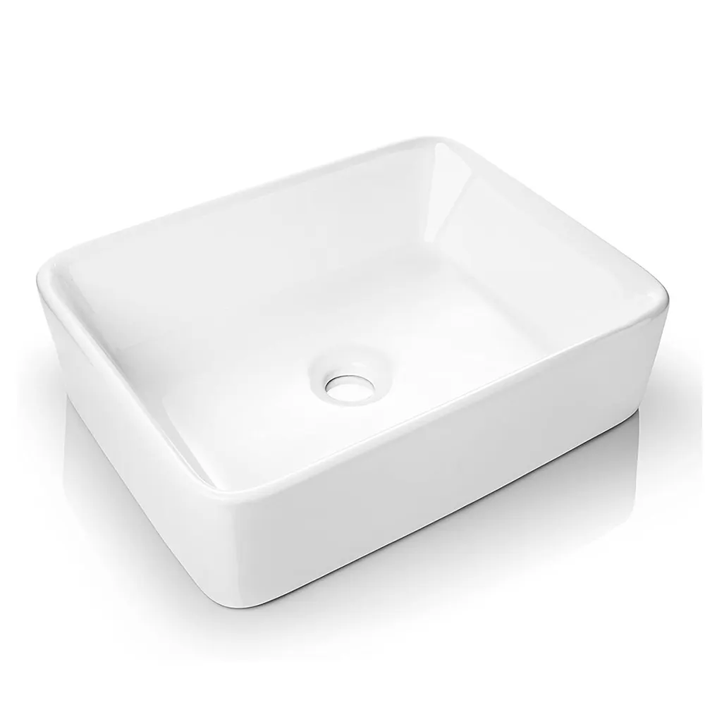 Aquacubic dikdörtgen Topmount beyaz porselen Fireclay seramik banyo lavabo