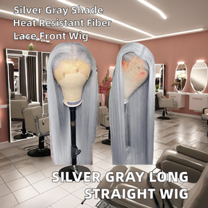 วิกผมยาวตรงยาวสีเทาเงินสำหรับยุโรปและสหรัฐอเมริกาฝาครอบศีรษะทำจากเส้นใยเคมีทั้งหมด - Product Image 2