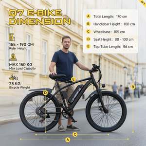 Bicicleta Eléctrica de Montaña Aairsk Q7 con Motor en la Rueda Trasera, Cuadro de Aleación de Aluminio, Batería de Litio de 36V 10Ah, Color Negro, para Desplazamientos Urbanos - Product Image 2