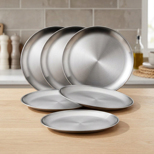 Matte Polished 9 Inch 304 Stainless Steel Solid Pattern Flat Plate Modern Camping Dishwasher Safe <b>Dinnerware</b> ZF Global Export - Product Image 3