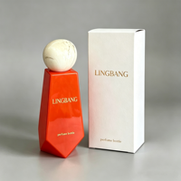 Vente en gros d'usine, flacon de parfum en verre carré de luxe vide personnalisé, orange, 100 ml, peut être livré avec un couvercle et une boîte d'emballage