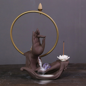 Brûleur d'encens à reflux de main de <span class=keywords><strong>bouddha</strong></span> de sable violet avec lampe Zen support de brûleur d'encens de cascade pour l'aromathérapie intérieure du ménage - Product Image 6