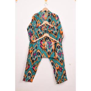 Conjunto de Pijama de Satén de Algodón con Estampado Digital para Mujer, Ropa de Dormir Floral con Cuello Camisero, Conjunto de Tres Piezas para Estar en Casa - Product Image 2