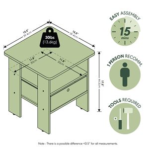 Table de chevet moderne en bois SENYU Furinno avec étagère ouverte et tiroir de rangement pour meubles de chambre - Product Image 2