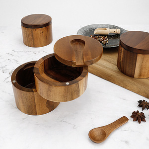 Acacia Wood Spice <b>Jar</b> M Size <b>Large</b> Capacity Wooden <b>Lid</b> For Home Use Solid Seasonings Storage Container - Product Image 4
