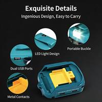 Adaptateur de batterie pour batterie au lithium 14,4V-18V avec double sortie USB, matériau ABS, lampe de travail LED portable