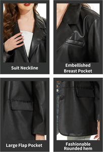 Cappotto da <span class=keywords><strong>donna</strong></span> da motociclista da Moto oversize giacca <span class=keywords><strong>Blazer</strong></span> in ecopelle con motivo solido con decorazione a bottone alla moda in <span class=keywords><strong>pelle</strong></span> sintetica vegana - Product Image 5