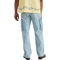 Classique mi-poids Baggy Jeans taille haute soufflet cuisse poches singe lavage 6 poches Cargo pantalon pleine longueur coupe ample été