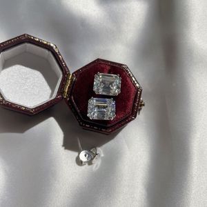 Dylam Rhodium Plated Sterling Silver <b>Emerald</b> Cut Cubic Zirconia CZ Halo Leverback Anniversary Fashion Dangle <b>Stud</b> Earrings - Product Image 4