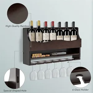 Portabottiglie da parete in vetro montato portabottiglie natalizio in bambù - Product Image 6