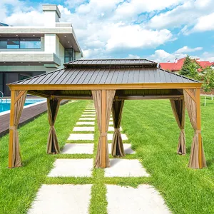 Açık Hardtop Gazebo veranda galvanizli çelik çift çatı kalıcı gölgelik alüminyum çerçeve Pavilion Gazebos ile netleştirme