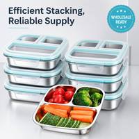 Lot de 3 contenants à collation et à repas en acier inoxydable pour enfants et adultes, 20 oz |   3 compartiments, passe au lave-vaisselle, joint anti-fuite