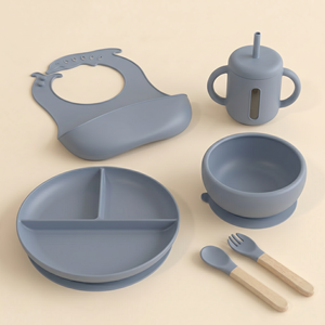 Juego de Vajilla de Regalo para Bebés, Ecológico, Libre de BPA, de Silicona, Babero, Tazón, Cuchara, Platos, Biberones, Set de Alimentación - Product Image 5