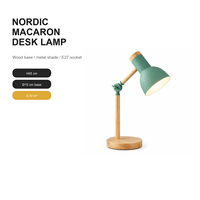 Lampe de bureau LED à bras articulé réglable en bois et métal, style nordique, avec cordon et prise, pour lecture, chevet, bureau, protection des yeux