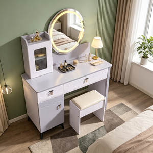 Modern Makeup Vanity <b>With</b> Lighted <b>Mirror</b> Storage <b>Drawers</b> Bedroom <b>Dressing</b> <b>Table</b> <b>With</b> Stool - Product Image 5