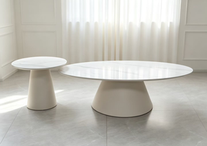 Table basse ovale moderne en marbre blanc, ensemble emboîtable, design minimaliste, multi-usages, facile à nettoyer, mobilier de salon - Product Image 5