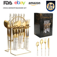 Service de table 24 pièces en acier inoxydable marbré, design effet craquelé, luxe léger, coffret cadeau, couteau, fourchette, cuillère, pour l'exportation