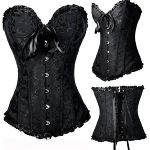 Sexy Boned Over Bust Lace Up Corset Bustier Top Dress Punk Women Steel Boned Waist Training Corset