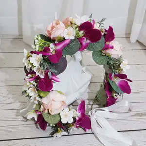 Corona di fiori ghirlanda di fiori per matrimonio fascia floreale per compleanno e ragazza corona di fiori rosa artificiale