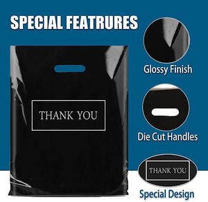 Tùy chỉnh in Logo thiết kế <span class=keywords><strong>LDPE</strong></span> Đen xử lý túi nhựa chết cắt túi mua sắm túi cho quần áo/Giày đóng gói - Product Image 3