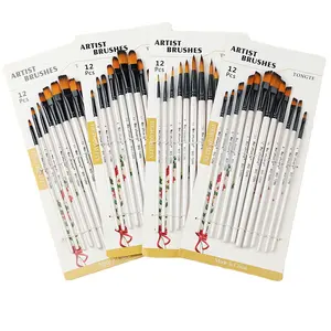 12 Pieces Set Paint Brushes Set With Classic Look 4 Style Artist Painting Paintbrushes For Acrylic Oil Drawing