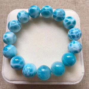 Bracciale in pietra con grana di mare in giada dominicana naturale braccialetto di cristallo blu con perline - Product Image 2