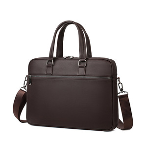 Sac à ordinateur portable en cuir, mallette d'affaires grande capacité, double fermeture éclair, 14 pouces, sac à bandoulière pour homme, mallette fine en cuir de vachette portable - Product Image 3
